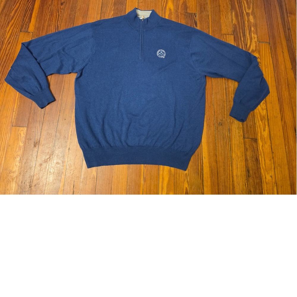 Peter Millar Mens Quarter Zip Pullover Sweater Navy Blue Knit XL